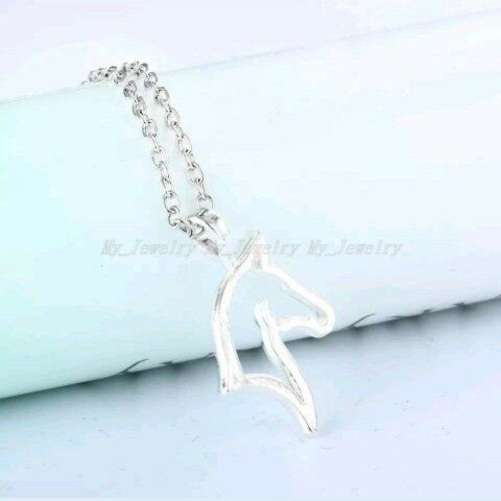 Silver Plated Horse Pendant Necklace Open - Picture 3 of 3